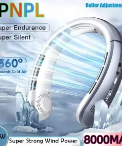 8000mAh Portable Bladeless Neck Fan & LED Air Cooler