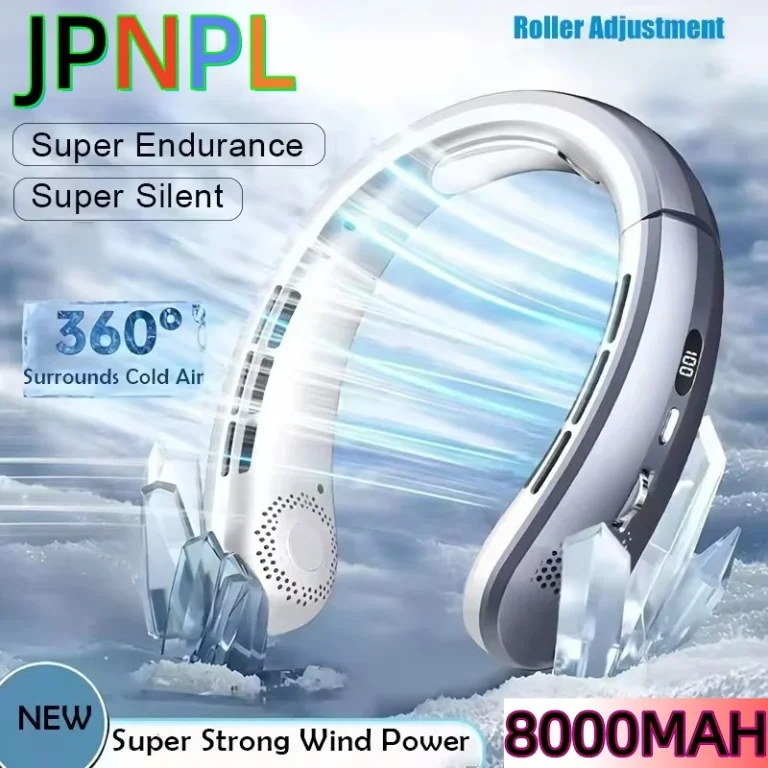8000mAh Portable Bladeless Neck Fan & LED Air Cooler
